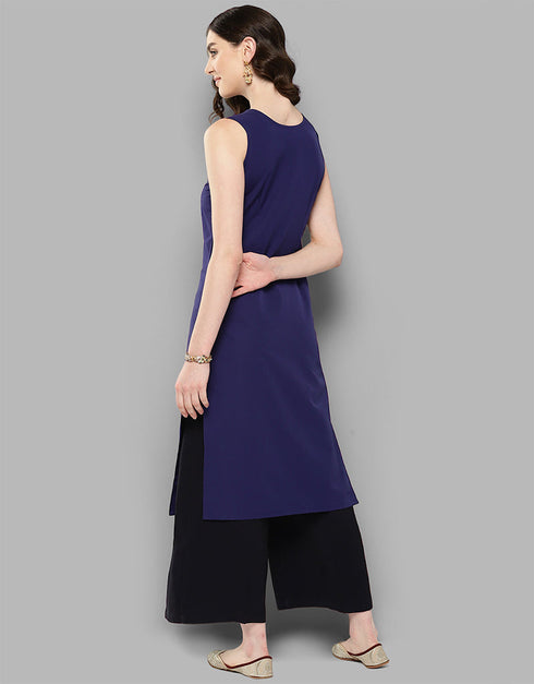 chic embellished blended attrective designer party wear readymade long kurti with navy blue 13635-acy4109 Close-up View