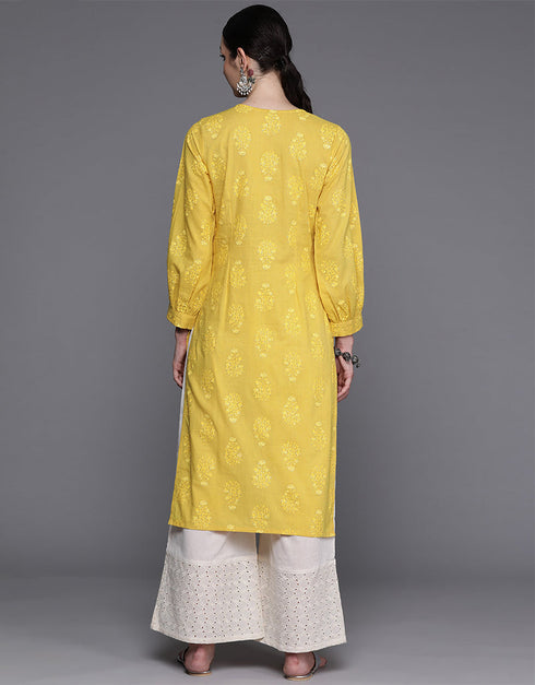 trendy solid cotton attrective designer party wear readymade long kurti with mustard 13635-acy4110 Close-up View
