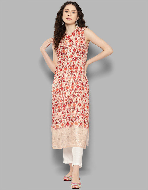 sophisticated solid viscose rayon attrective designer party wear readymade long kurti with nude 13635-acy4115 Front View