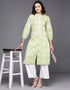 contemporary floral printed cotton attrective designer party wear readymade long kurti with pista green 13635-acy4117 Side View