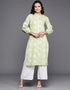 contemporary floral printed cotton attrective designer party wear readymade long kurti with pista green 13635-acy4117 Front View
