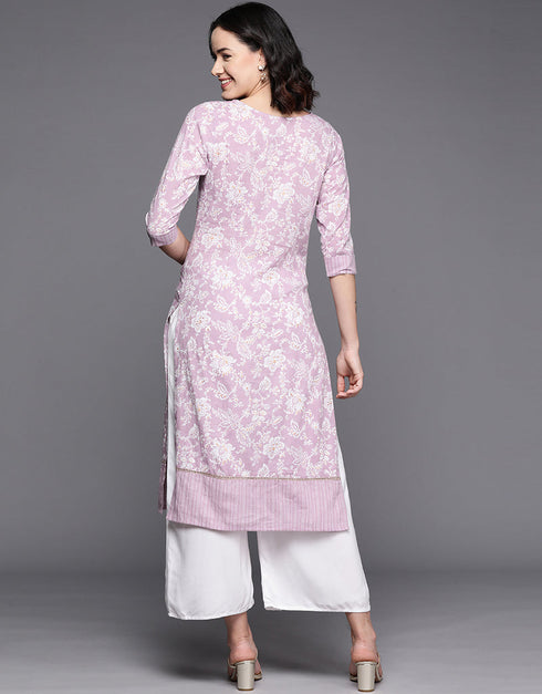 classy floral printed cotton attrective designer party wear readymade long kurti with lavender 13635-acy4118 Close-up View