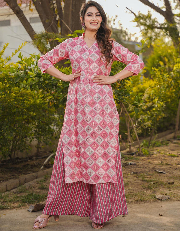 elegant pink rayon trendy party wear readymade top bottom collection straight design palazzo 13666-acy4119 Front View