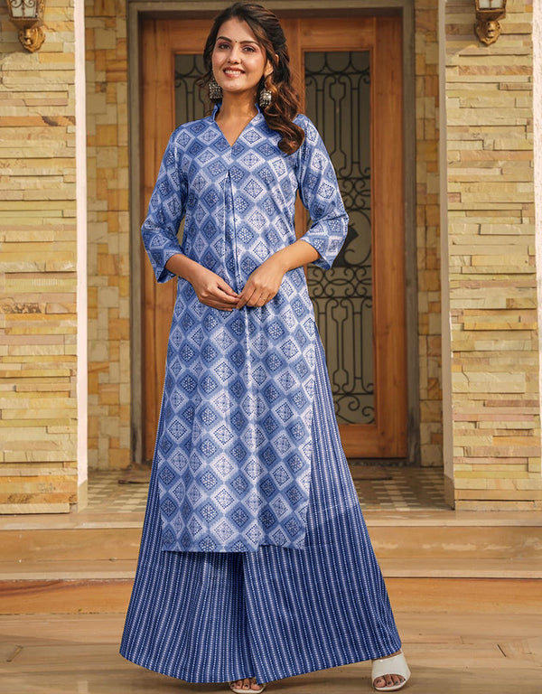 modern blue rayon trendy party wear readymade top bottom collection straight design palazzo 13666-acy4122 Front View