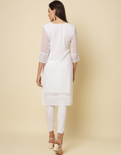 contemporary thread chikankari embroidery work georgette trendy designer party wear readymade long kurti collection with white 13670-acy4143 Close-up View