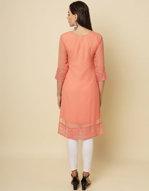 chic thread chikankari embroidery work georgette trendy designer party wear readymade long kurti collection with gajri 13670-acy4146 Close-up View