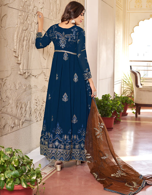 stylish blue faux georgette heavy designer wedding wear salwar suit with blue dull santoon 13671-acy4147 Close-up View