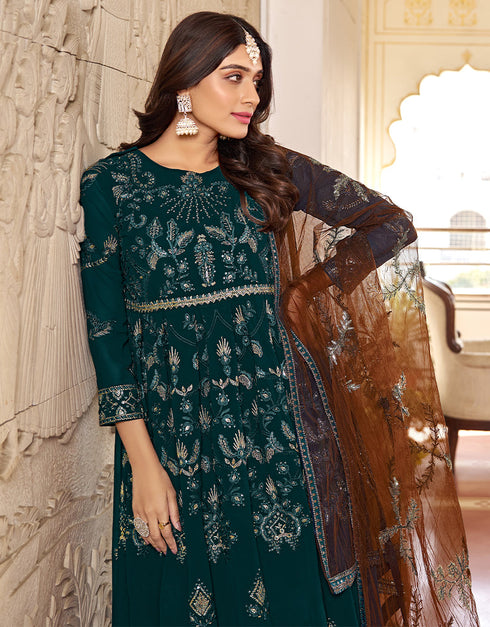 trendy rama faux georgette heavy designer wedding wear salwar suit with rama dull santoon 13671-acy4149 Back View