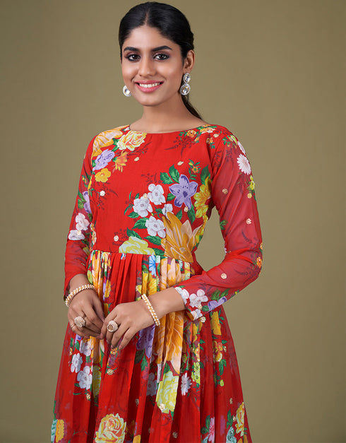 stylish red faux georgette trendy designer party wear salwar suit with red santoon 13677-acy4182 Back View