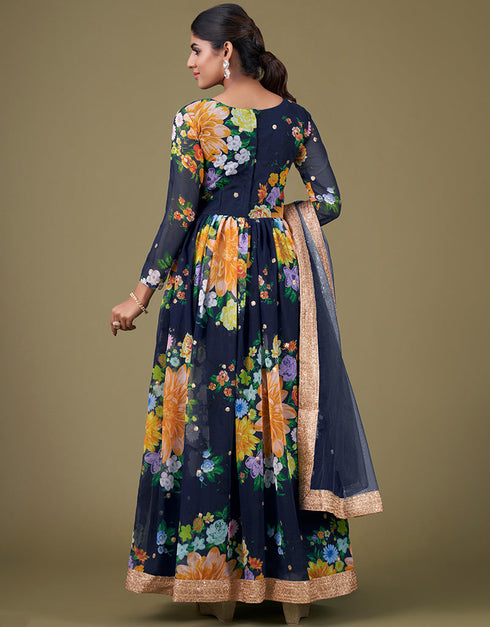 chic blue faux georgette trendy designer party wear salwar suit with blue santoon 13677-acy4183 Close-up View