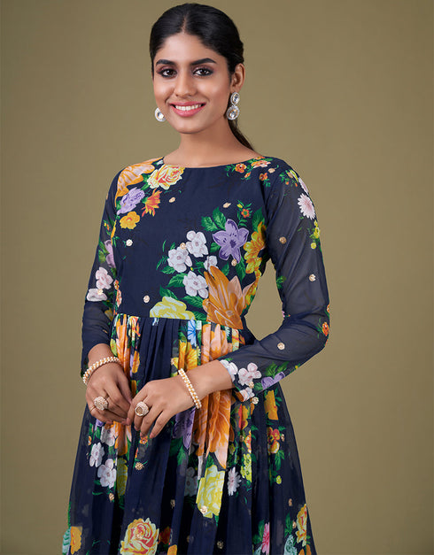 chic blue faux georgette trendy designer party wear salwar suit with blue santoon 13677-acy4183 Back View
