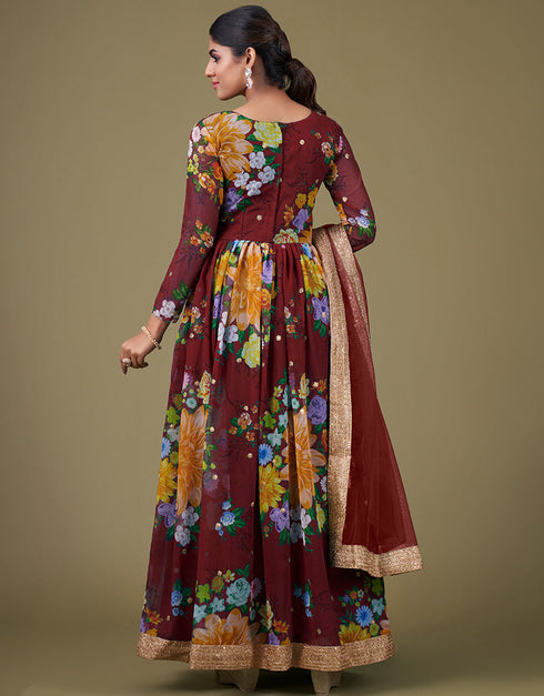 trendy maroon faux georgette trendy designer party wear salwar suit with maroon santoon 13677-acy4184 Close-up View
