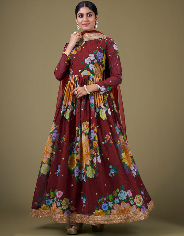 trendy maroon faux georgette trendy designer party wear salwar suit with maroon santoon 13677-acy4184 Front View