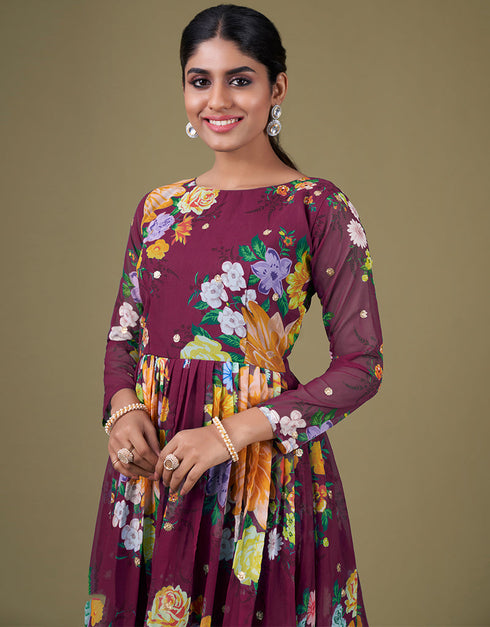 elegant wine faux georgette trendy designer party wear salwar suit with wine santoon 13677-acy4185 Back View