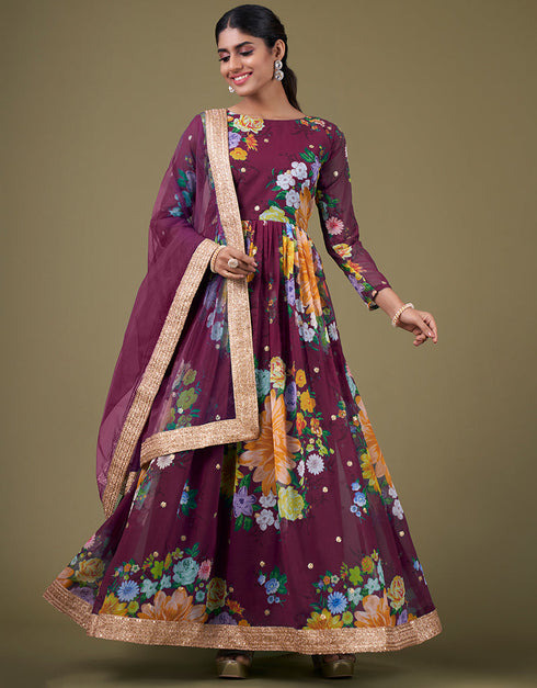 elegant wine faux georgette trendy designer party wear salwar suit with wine santoon 13677-acy4185 Front View