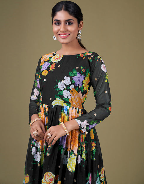 modern black faux georgette trendy designer party wear salwar suit with black santoon 13677-acy4188 Back View