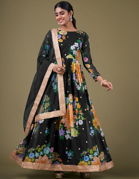 modern black faux georgette trendy designer party wear salwar suit with black santoon 13677-acy4188 Front View