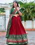 stylish green cotton traditional wear women's heavy lehenga choli collection with wine red cotton 13681-acy4209 Back View