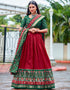 stylish green cotton traditional wear women's heavy lehenga choli collection with wine red cotton 13681-acy4209 Front View