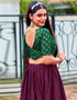 trendy green cotton traditional wear women's heavy lehenga choli collection with pansy purple cotton 13681-acy4211 Back View