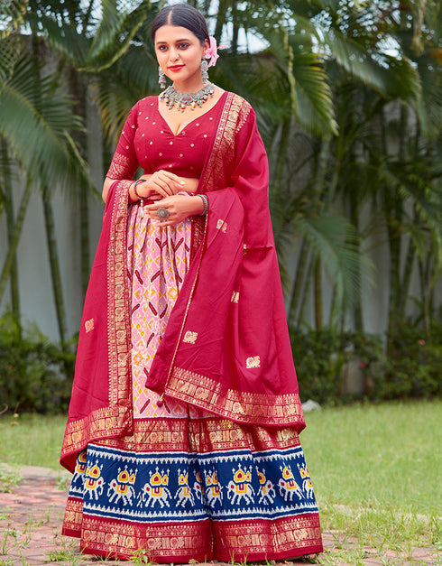 sleek dark pink cotton traditional wear women's heavy lehenga choli collection with baby pink cotton 13681-acy4214 Back View