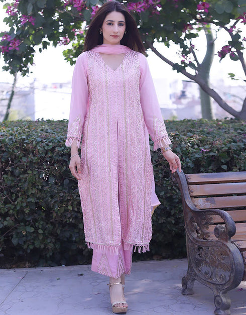 sophisticated pink faux georgette traditional wear women's heavy lehenga choli collection with pink faux georgette 13682-acy4216 Close-up View