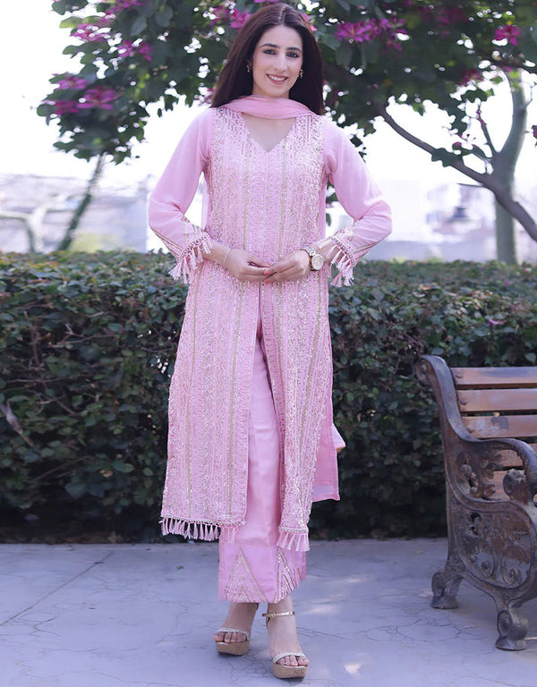 sophisticated pink faux georgette traditional wear women's heavy lehenga choli collection with pink faux georgette 13682-acy4216 Front View