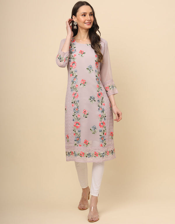modern thread embroidery work georgette trendy designer party wear readymade long kurti collection with purple 13683-acy4220 Front View