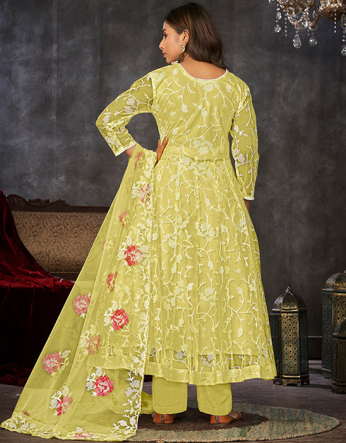 fashionable yellow net heavy designer wedding wear salwar suit with yellow santoon 13688-acy4252 Close-up View
