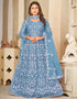 sleek sky blue net heavy designer wedding wear salwar suit with sky blue santoon 13688-acy4253 Front View