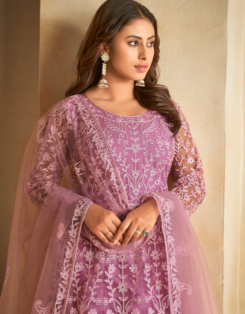 modern purple net heavy designer wedding wear salwar suit with purple santoon 13688-acy4254 Back View