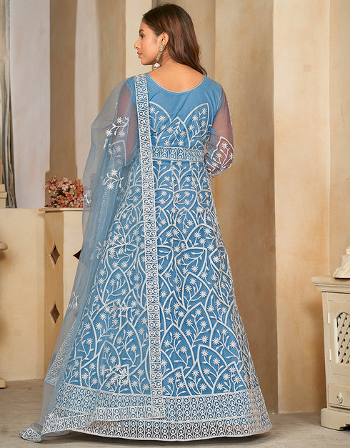 contemporary sky blue net heavy designer wedding wear salwar suit with sky blue santoon 13688-acy4257 Close-up View