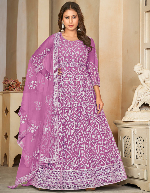 classy light purple net heavy designer wedding wear salwar suit with light purple santoon 13688-acy4258 Front View