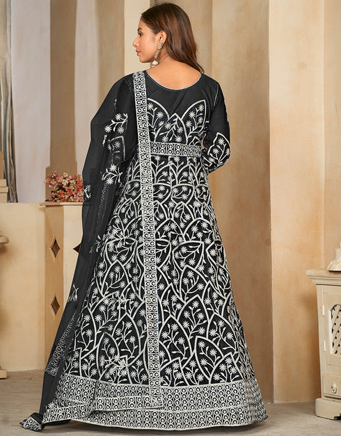 stylish black net heavy designer wedding wear salwar suit with black santoon 13688-acy4259 Close-up View