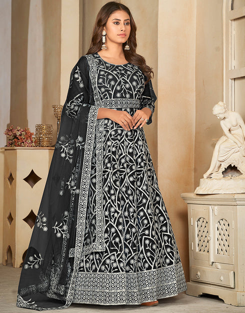 stylish black net heavy designer wedding wear salwar suit with black santoon 13688-acy4259 Back View