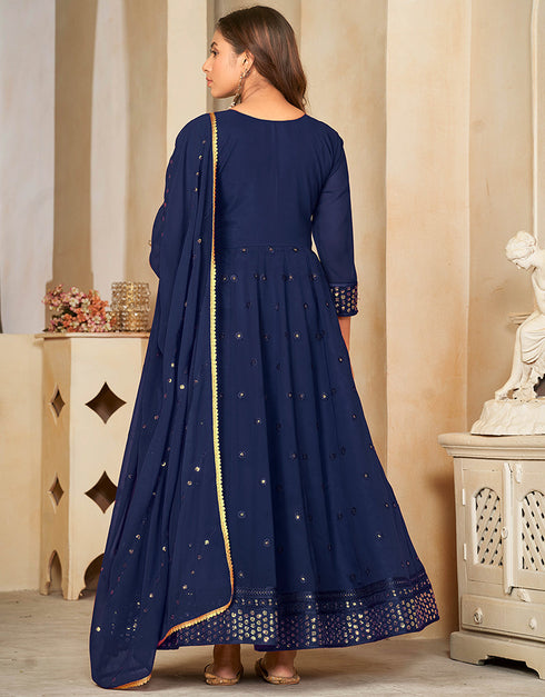 chic blue georgette heavy designer wedding wear salwar suit with blue crepe 13689-acy4260 Close-up View
