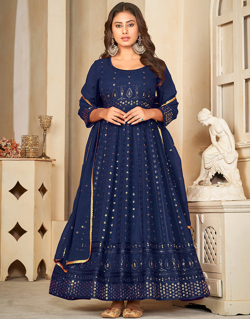 chic blue georgette heavy designer wedding wear salwar suit with blue crepe 13689-acy4260 Back View