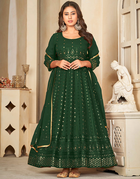 trendy green georgette heavy designer wedding wear salwar suit with green crepe 13689-acy4261 Back View