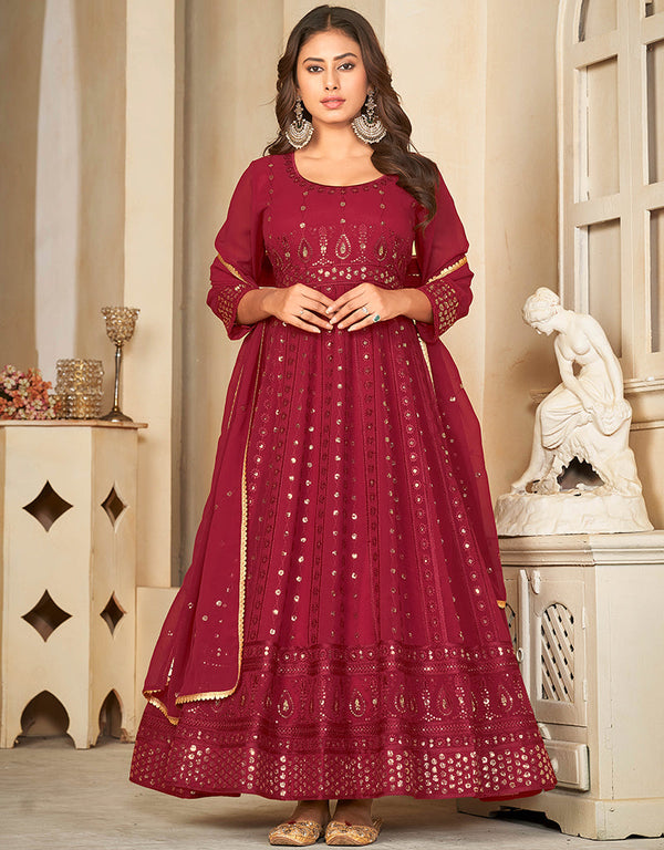 elegant maroon georgette heavy designer wedding wear salwar suit with maroon crepe 13689-acy4262 Front View