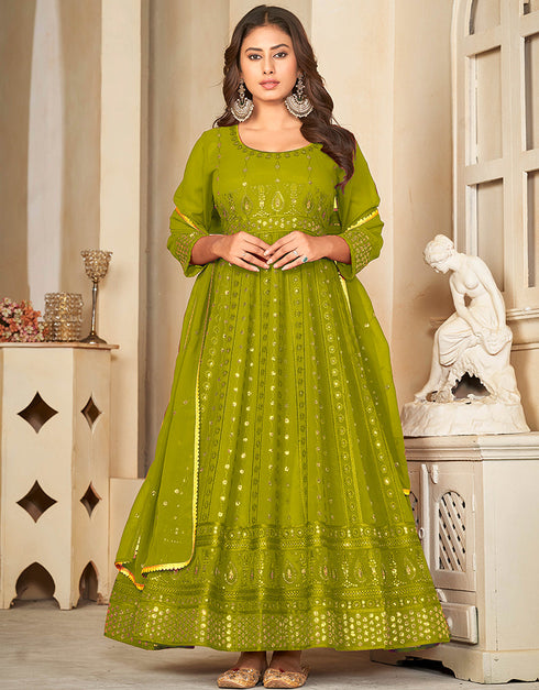 fashionable mahendi georgette heavy designer wedding wear salwar suit with mahendi crepe 13689-acy4263 Back View