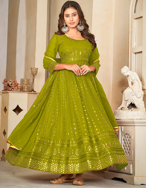 fashionable mahendi georgette heavy designer wedding wear salwar suit with mahendi crepe 13689-acy4263 Front View