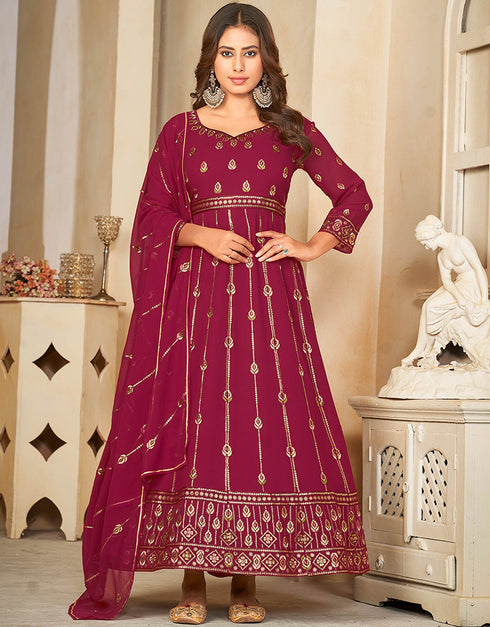 sophisticated pink georgette heavy designer wedding wear salwar suit with pink crepe 13689-acy4266 Front View