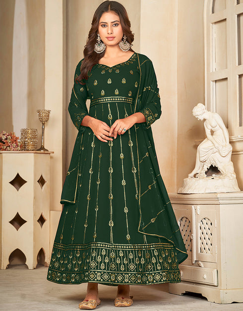 glamorous green georgette heavy designer wedding wear salwar suit with green crepe 13689-acy4267 Front View