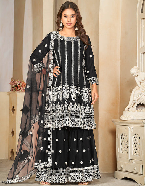 classy black georgette heavy designer wedding wear salwar suit with black georgette 13689-acy4269 Front View
