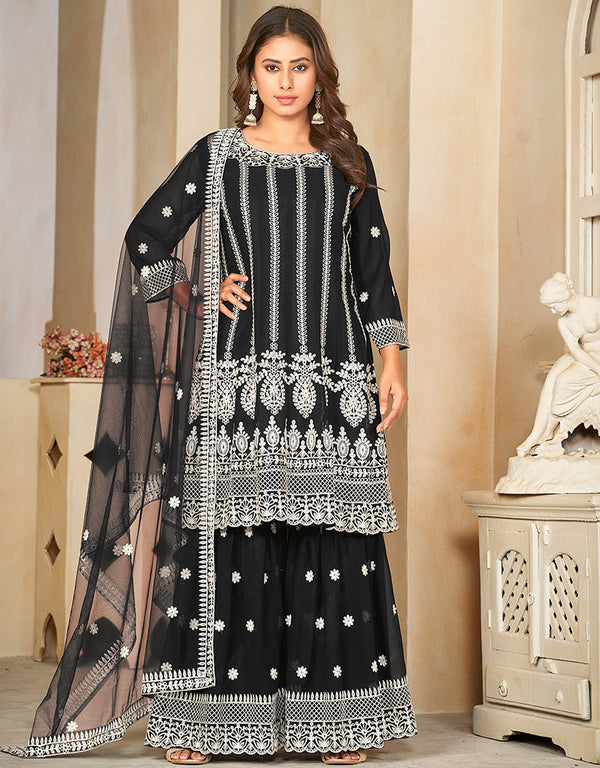 classy black georgette heavy designer wedding wear salwar suit with black georgette 13689-acy4269 Front View