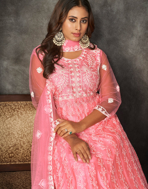 stylish peach net heavy designer wedding wear salwar suit with peach santoon 13690-acy4270 Back View