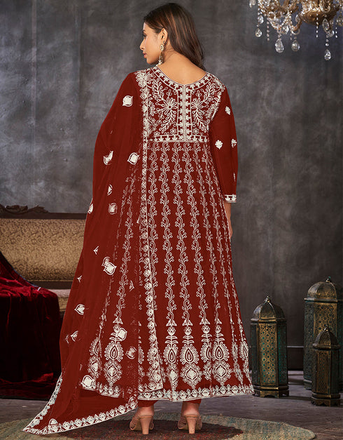 chic maroon net heavy designer wedding wear salwar suit with maroon santoon 13690-acy4271 Close-up View