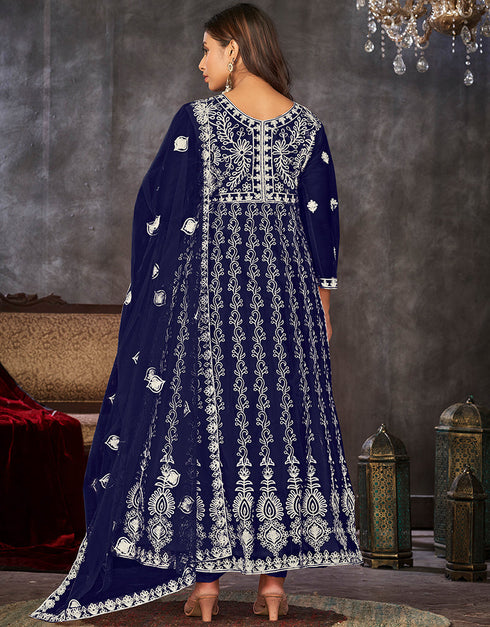 elegant blue net heavy designer wedding wear salwar suit with blue santoon 13690-acy4273 Close-up View