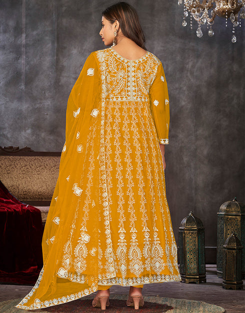 sleek mustard net heavy designer wedding wear salwar suit with mustard santoon 13690-acy4275 Close-up View