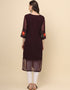 classy multy thread embroidery work georgette attrective designer party wear readymade long kurti with wine 13693-acy4289 Close-up View